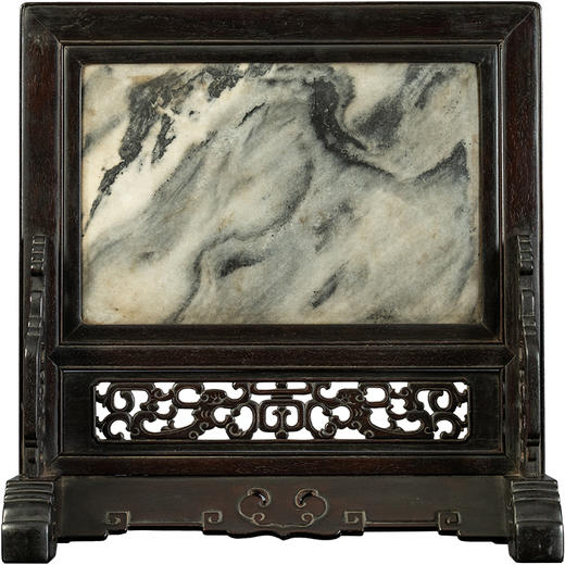 清中期 紫檀嵌云石透雕螭龙捧寿座屏 商品图5