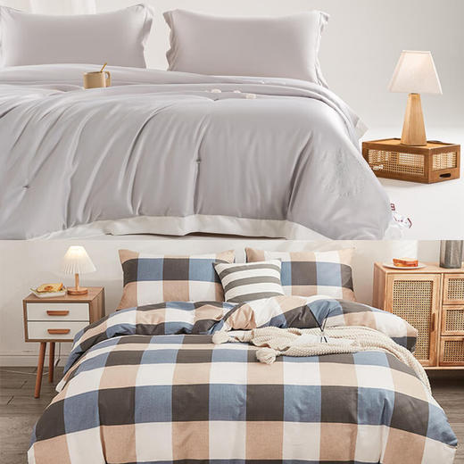 無印“顺滑”蚕丝被（夏）+無印“咖品”斜纹纯棉四件套（蓝大格）【SZCT8.0】 商品图0