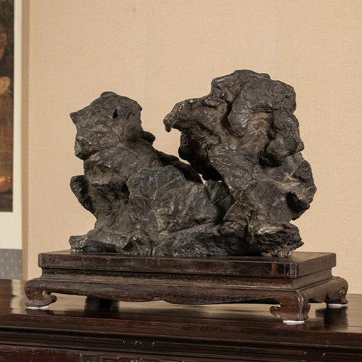 清 灵璧石文房赏石（红木座） 商品图1