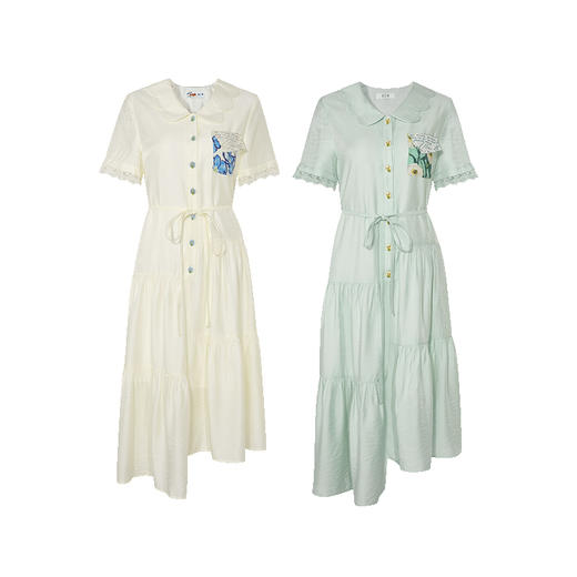 两三事梵高文艺 琉萤漫歌 2025夏季新款印花口袋不对称绑带连衣裙 商品图4