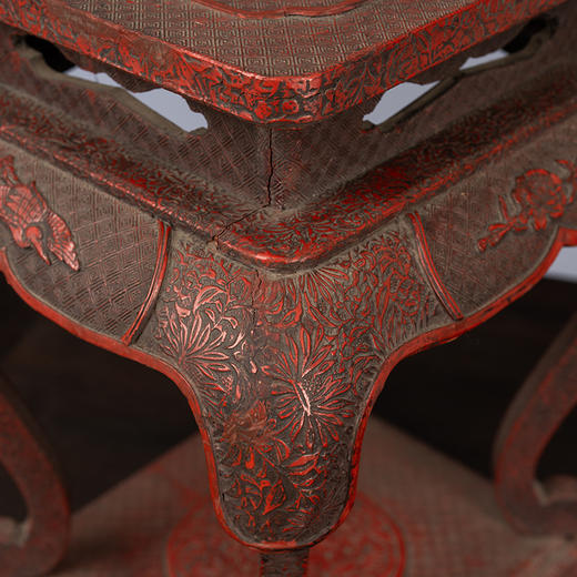 清 剔红花鸟纹三弯腿带托泥香几摆件 商品图3