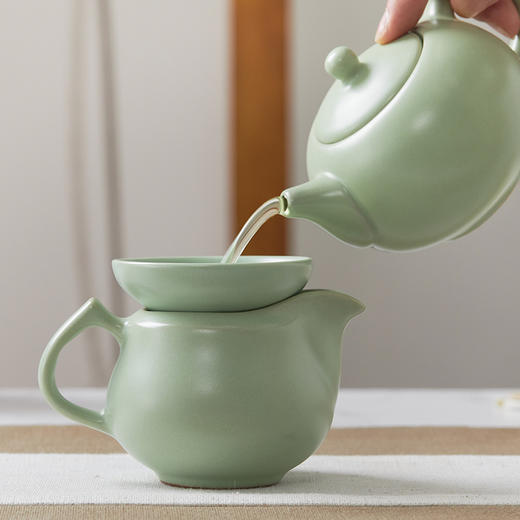 （有收藏证书）晓味窑·汝窑豆青茶具套组， 泉州中级工艺美术师，绝美小众豆青釉色，揽宋人风雅茶席 商品图4