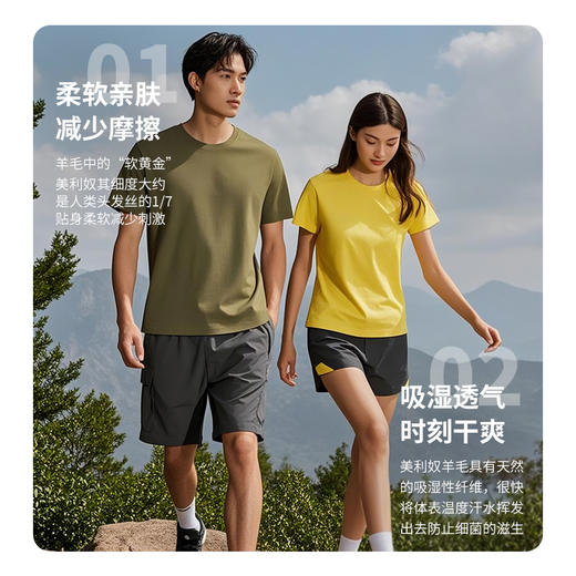 灰壳15.5微米户外男女美利奴羊毛速干短袖春夏跑步短袖T恤吸湿透气 商品图1