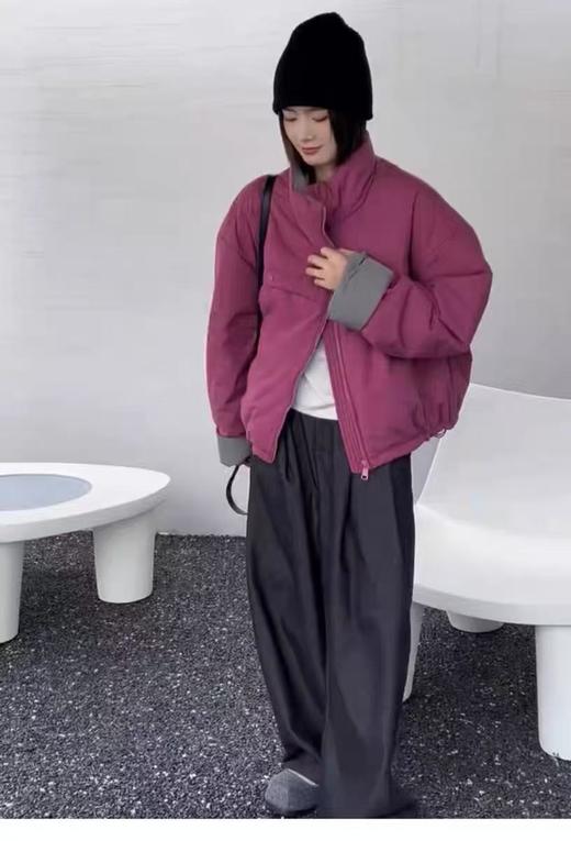 太划算了！！宽松版-5923韩版翻领拼色卷边袖短夹棉外套-喜出 商品图1