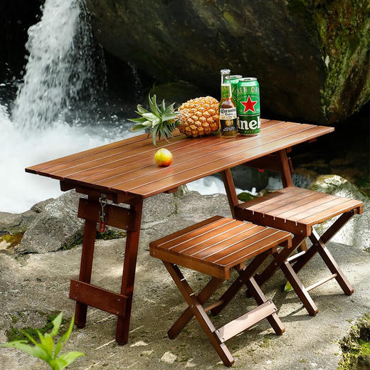 飞图乐（FTLY）原木折叠桌凳套装-原木色 商品图2