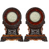 清 红木及黄杨木镶瘿木嵌玉雕山水人物圆形插屏（一对） 商品缩略图5