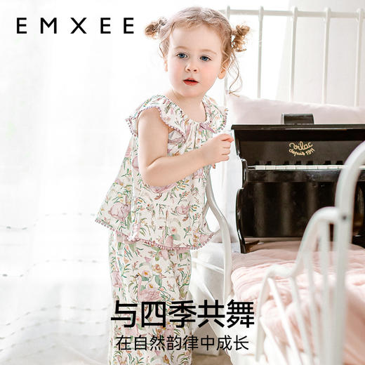 【宝宝服饰】嫚熙弹力丝麻棉儿童家居服睡衣天鹅舞曲女童套装短袖夏季宝宝睡衣 商品图2