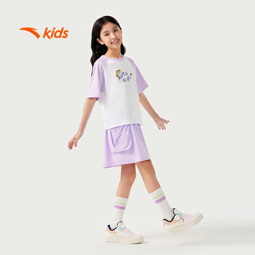 安踏儿童短袖T恤女大童2025夏透气潮流运动针织短袖衫362528107 商品图2