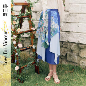 两三事梵高文艺异界绮香2025夏季新款优雅印花拼色布不规则半身裙