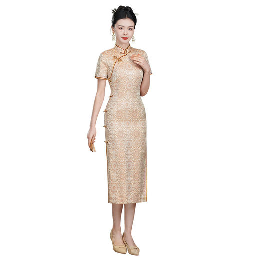 TZRY-6129新款八达晕非遗宋锦旗袍真丝桑蚕丝高端春夏秋季礼服日常旗袍裙 商品图3