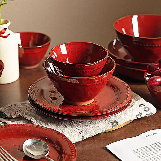 摩登主妇红色餐具碗碟家用2025新款高颜值碗具饭碗菜盘子法式餐盘 商品图0