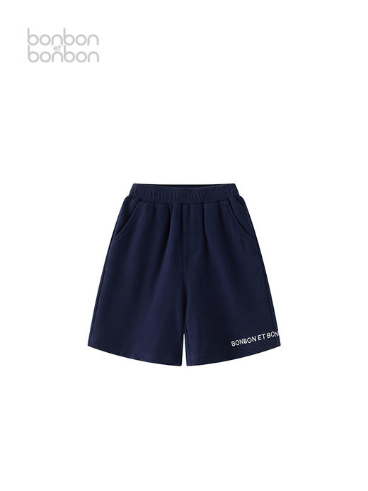 藏青对比色绣花短裤 商品图0