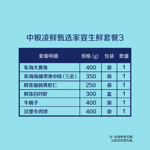 【分仓直发包邮】中粮凌鲜甄选家宴生鲜2100g套餐3（生鲜冻品收到货后请及时放入冰箱储存，如在运输过程中有解冻属正常现象，并不影响品质，请放心食用！） 商品图1