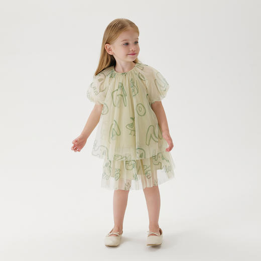 【马克珍妮 芦芙】夏装新款 女童涂鸦泡泡袖网纱小衫230307 商品图1