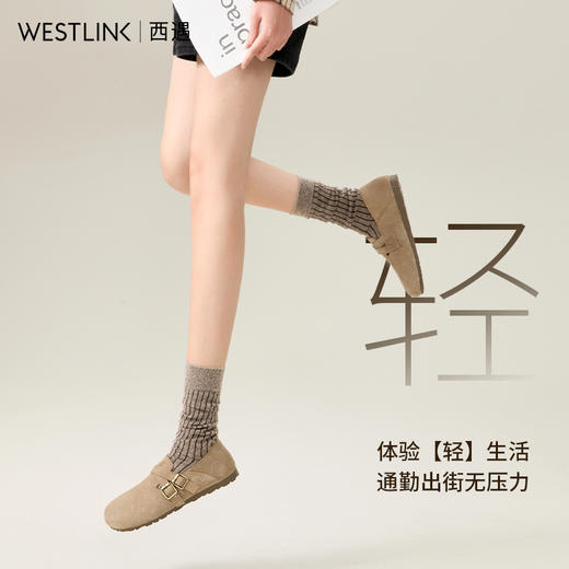 西遇勃肯鞋女全包新款休闲复古一脚蹬豆豆鞋平底软底单鞋V0356396 商品图2