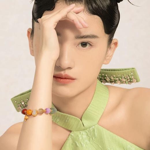 天然多宝水晶手链女金发晶海纹石和田玉紫锂辉银饰和田玉葫芦手串有证书 商品图1