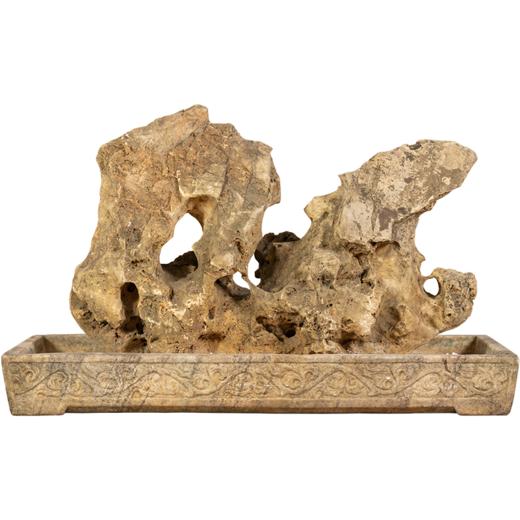 清 太湖石赏石及汉白玉卷草纹石盆 商品图5