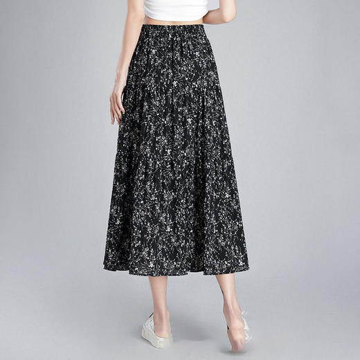 MYX-XBMY-A681-L中长款褶皱拼接时尚碎花裙松紧腰休闲洋气大摆裙春夏款垂感半身裙 商品图3