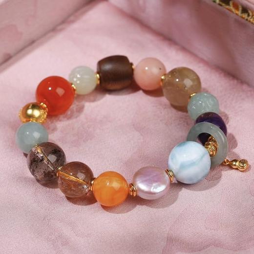 原创设计天然多宝水晶手链女款海纹石巴洛克珍珠绿幽灵翡翠红兔毛有证书 商品图1