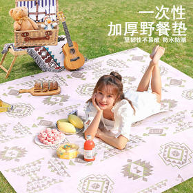 【一次性野餐垫，送4枚地钉】便捷野餐垫，简单又自在。隔脏防潮，强韧防水。多人共用，省心野营，用完即抛。让生活更简单，让家人更自在！