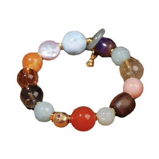 原创设计天然多宝水晶手链女款海纹石巴洛克珍珠绿幽灵翡翠红兔毛有证书 商品图4