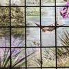 独角鹿西洋古董 1894年法国新艺术时期Pradal签名出品水岸鸢尾雀鸟主题彩绘玻璃花窗 商品缩略图3