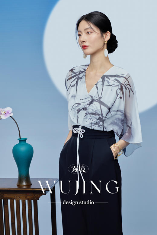 3205134 晚风听竹 进口蜂窝缎/韩国进口水晶乔其纱连体裤 雾境 商品图2