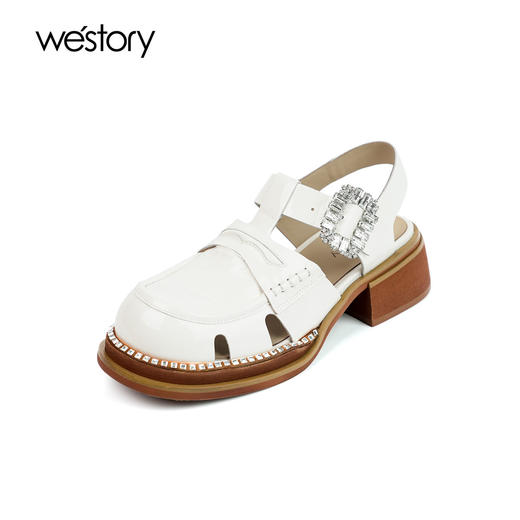 westory夏季法式优雅细高跟凉鞋露趾粗跟鞋凉鞋W24AH57651 商品图5