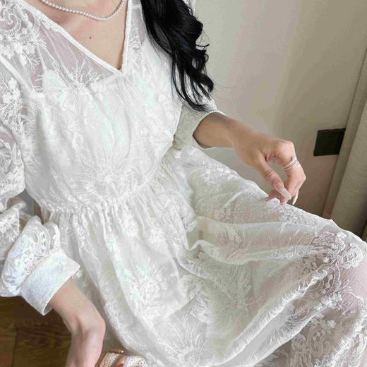 顺丰包邮03839洛诗琳春夏新款重工刺绣气质V领收腰真丝连衣裙0267 商品图2