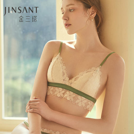 金三塔 法式蕾丝内衣女性感薄款舒适透气真丝无钢圈三角杯文胸夏 NZFCA394 商品图0