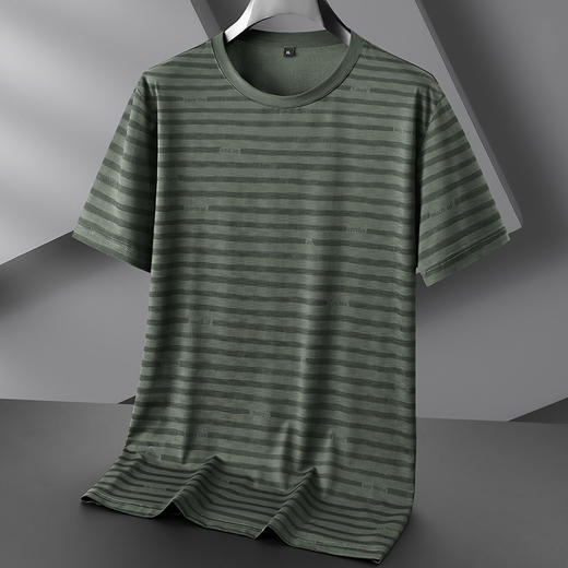 【冰丝】【DPF】大依优型大码短袖T恤海魂条纹版型体恤男士大码圆领汗衫肥佬宽松冰丝上衣 商品图1