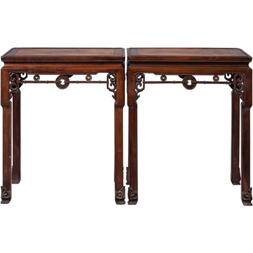 清 红木拱璧纹拦水线香几（一对） 商品图5