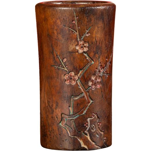 清早期 黄花梨阴刻梅花一手握笔筒 商品图5