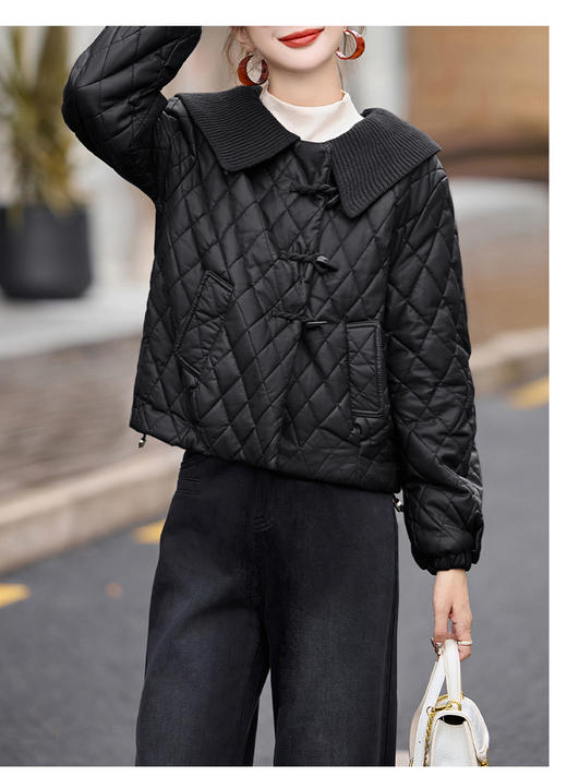 太划算了！！宽松版-9311 可拆卸翻领亮面布盘扣夹棉外套-喜出 商品图0