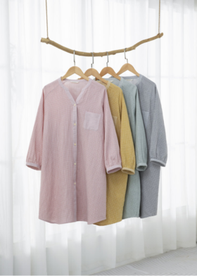 🙋♀ 【法国玛万生活方块田园风V领裙】棉质睡衣😍越穿越舒服 一定不要错过！超级绵软！肉眼可见的软糯👍