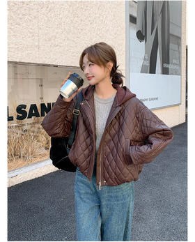 太划算了！！宽松版-9310可拆卸连帽亮面布盘扣夹棉外套-喜出