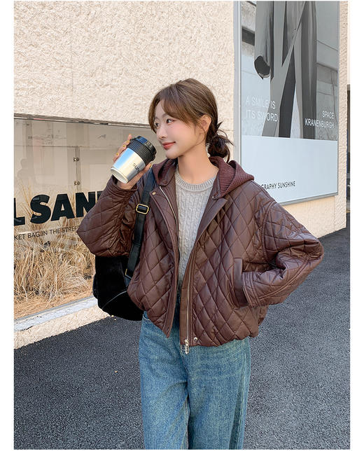 太划算了！！宽松版-9310可拆卸连帽亮面布盘扣夹棉外套-喜出 商品图0