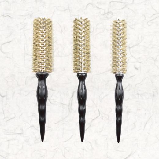 美发榉木手柄猪鬃毛圆筒滚梳卷发梳子 商品图0