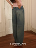 【限时7折 买六免一】素舶 早春新品  复古做旧浅蓝高腰宽松弯刀牛仔裤 商品缩略图4