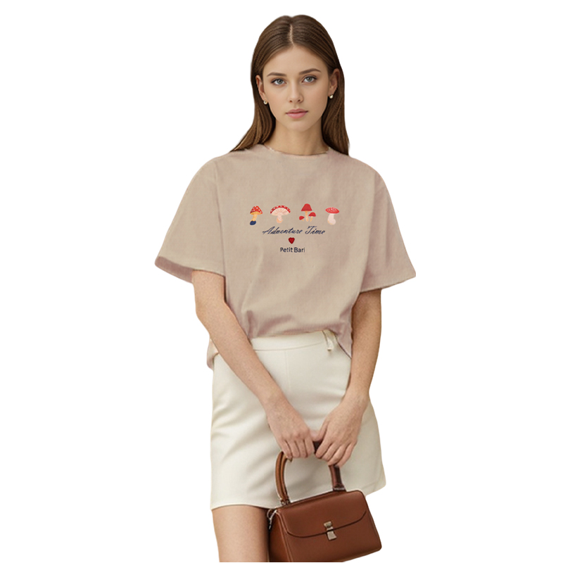 【2件9折】【Petit Bari】蘑菇印花刺绣短袖T恤绣花休闲