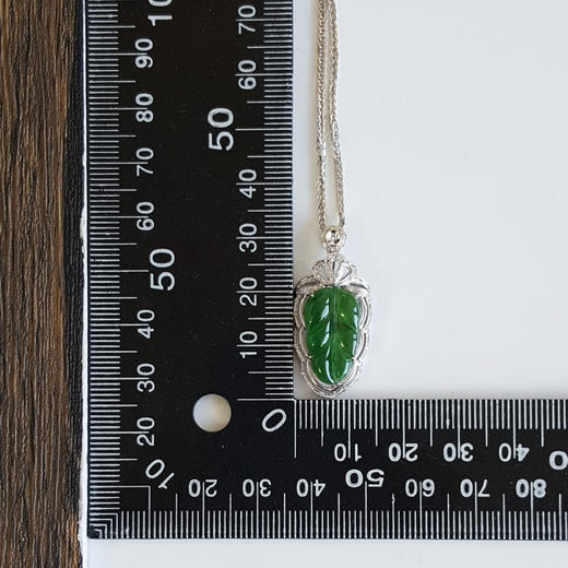 【天然正品】AU750白金镶钻镶天然满绿冰种叶子（金枝玉叶）翡翠吊坠项链240325NJM08 现售价：6880 商品图9