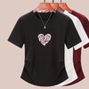 正肩短袖t恤女立体亮片爱心刺绣夏季褶皱收腰上衣女    BY-M679 商品缩略图1