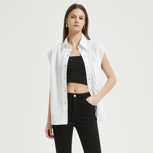 【2件9折】【Petit Bari】(多色)茧型刺绣宽松无袖衬衫 褶皱显瘦 网球穿搭 商品图1