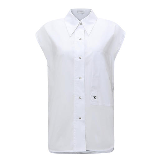 【2件9折】【Petit Bari】(多色)茧型刺绣宽松无袖衬衫 褶皱显瘦 网球穿搭 商品图3