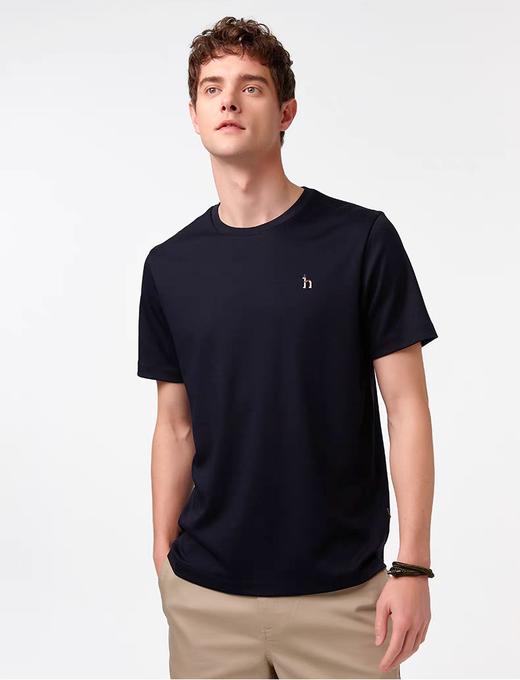 点此购买 哈吉斯夏季男士休闲小LOGO纯棉基础白色短袖T恤 bk 313578 商品图1