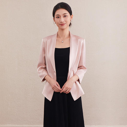 【自】全新升级【铂金会员339/天猫459/差价120】(02312) 洛诗琳25春夏季新款职业通勤简约高级感七分袖醋酸西装外套02312 商品图2