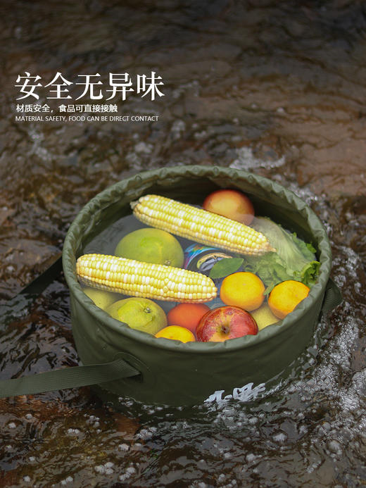【户外可折叠水桶】新款手提桶，适合野外露营。热销款，高温耐用，防水不漏，承重力强。多场景适用，便携好帮手；户外露营必备器具！ 商品图1