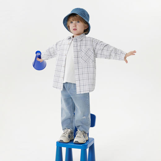马克珍妮男童棉麻复古格纹衬衫宝宝衬衣上衣2025年夏装新款550500 商品图1
