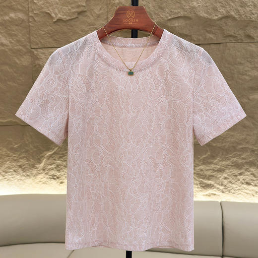 蕾丝衫女短袖夏季小个子遮肚上衣时尚洋气减龄小衫    JW-M709 商品图2