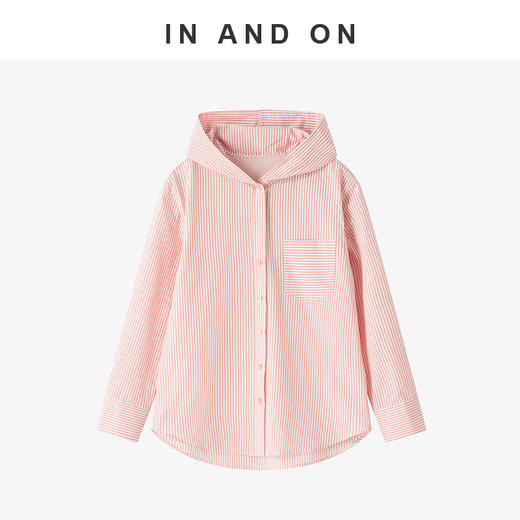IN AND ON 初见 100%棉盐缩泡泡绉条纹连帽衬衫 55170 商品图1